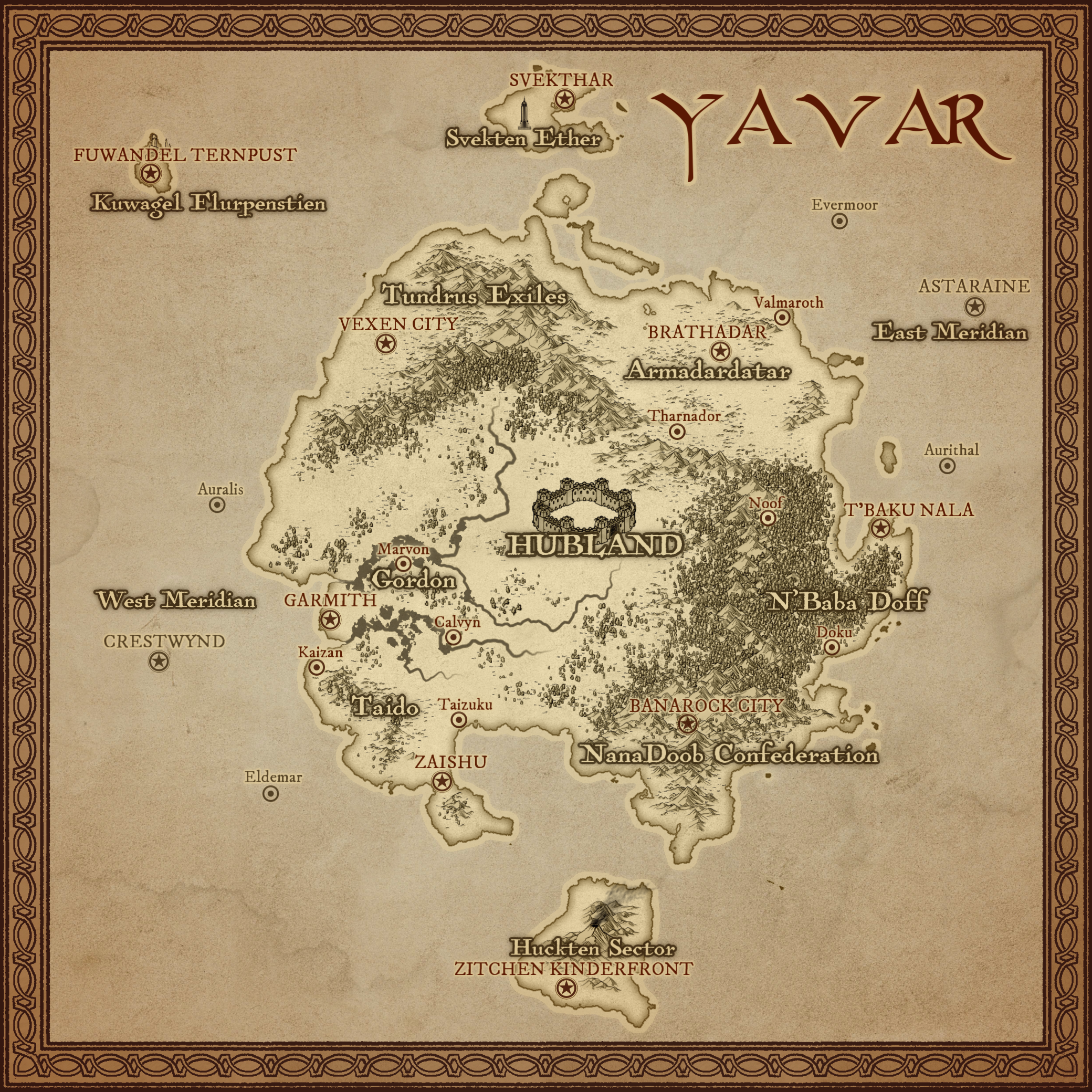 A detailed and ancient map of the world of Yavar.